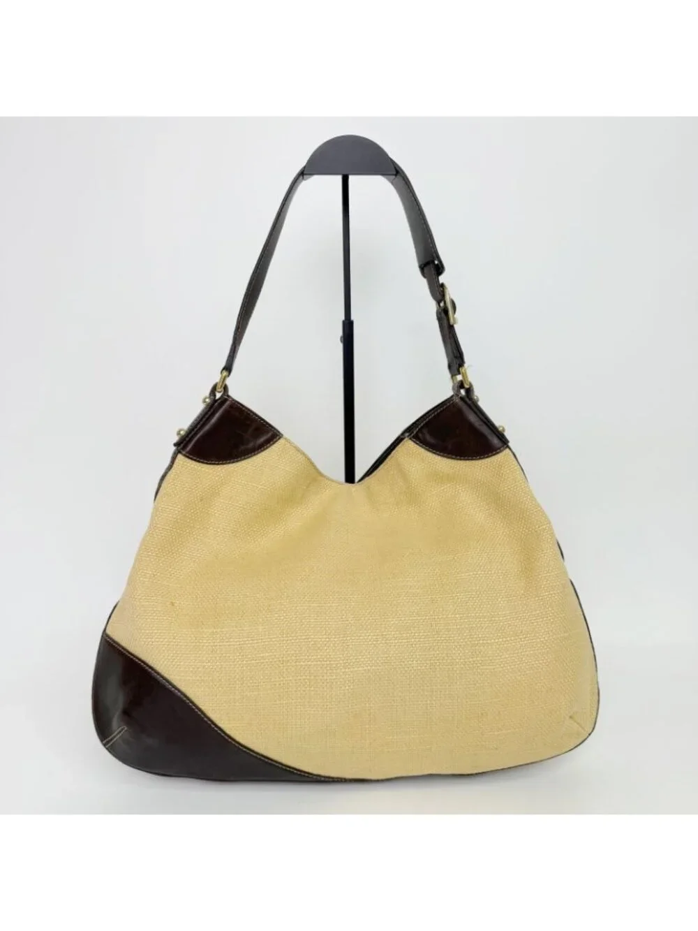 Gucci Horsebit Canvas Hobo Shoulder Bag Beige Brown Gold Vintage